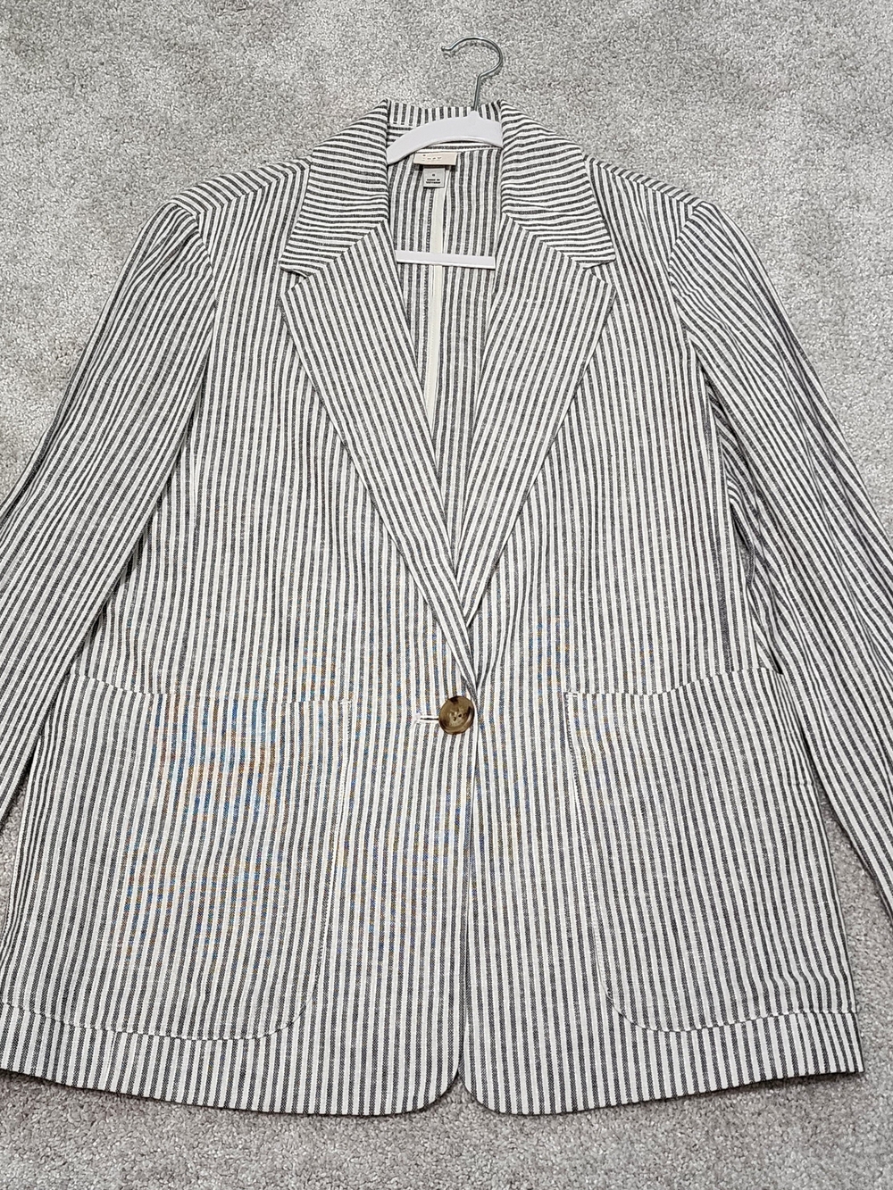 a new day Black and White Striped Linen Blazer